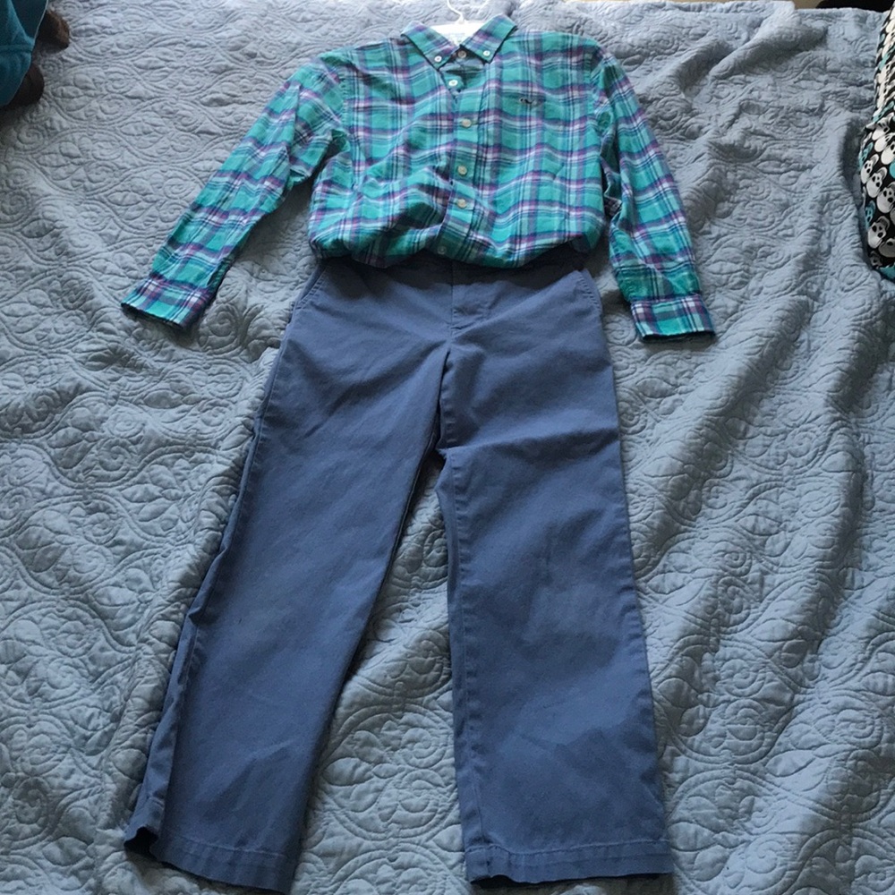 Boy’s Vineyard Vines plaid button down and pants